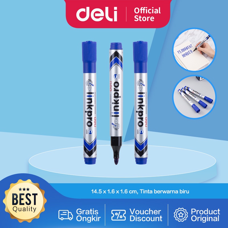 

Deli Permanent Marker / Spidol Permanen Biru Tidak Beracun Cepat Kering Anti Air EU10530