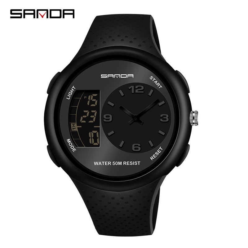 SANDA 763 Jam Tangan Pria Digital Analog Tali Rubber Chronograph Anti Air WATCHKITE WKOS