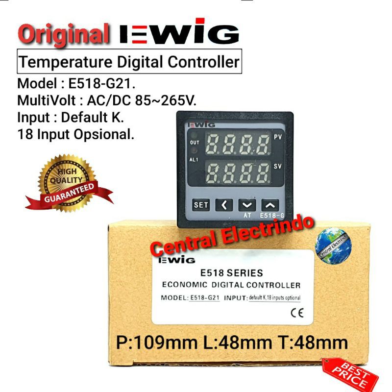 Temperature Controller/Thermo Control Digital E508-G 48x48mm AC/DC 85~265V EWIG.