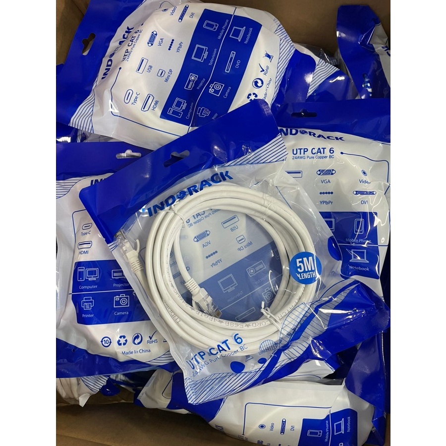 INDORACK C65W 5 Meter Kabel Lan CAT6 UTP Patch Cord Cable -WHITE