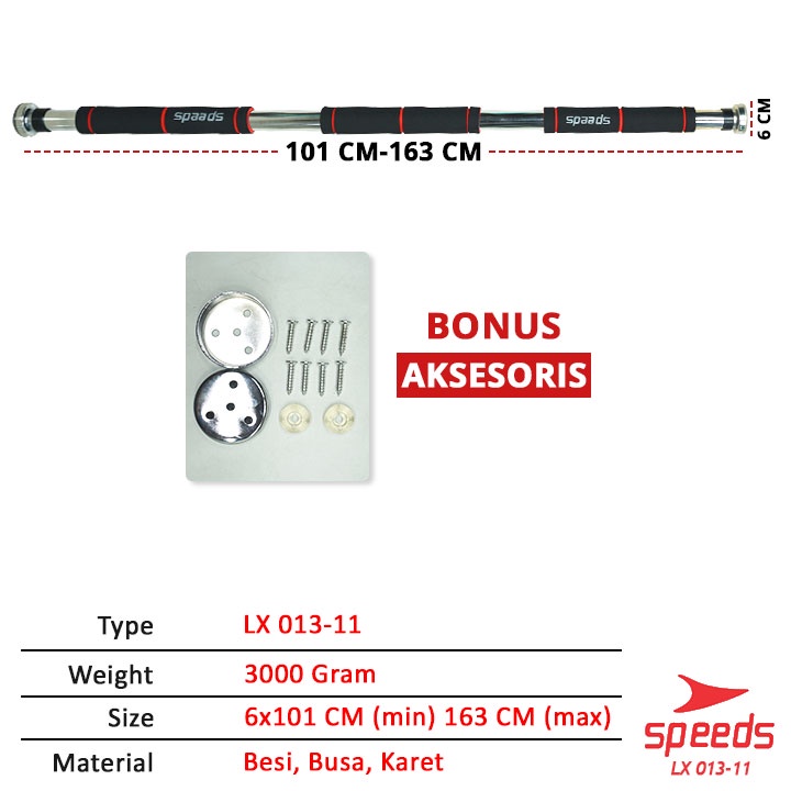 SPEEDS Pull Up Bar Push Up Bar Alat Olahraga Fitness Door Chinning Bar Pull Up Iron Gym 013-11-7