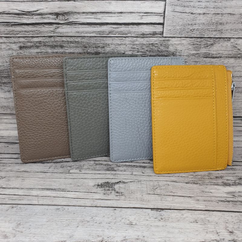 cassie slim leather card holder wallet with zipper / dompet kartu tipis