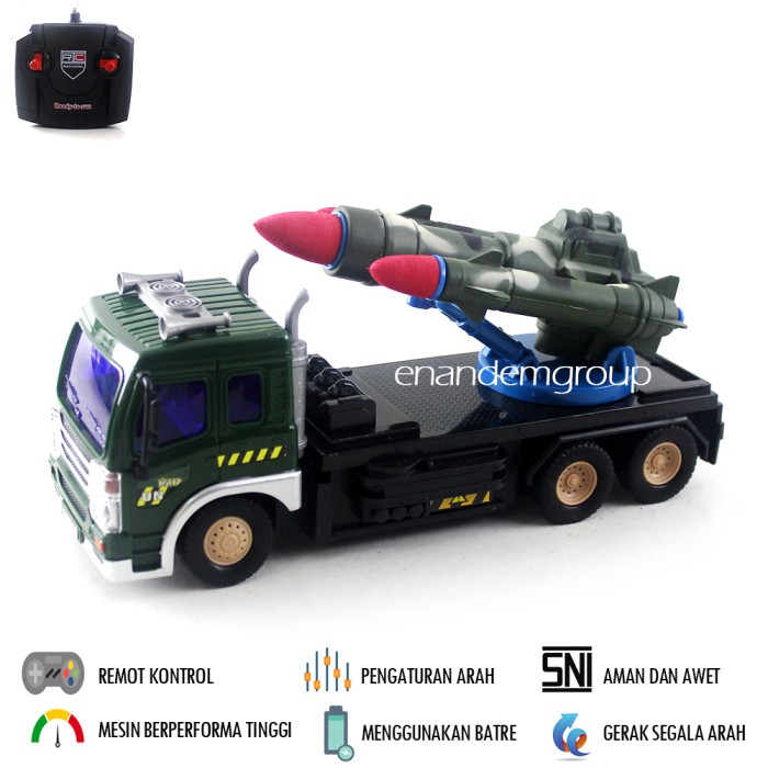Mainan Mobil Remot Kontrol RC Truk Militer dengan Lampu LED - Hijau