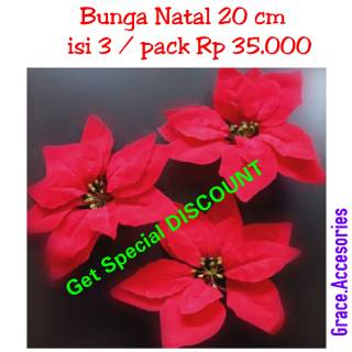  Hiasan  bunga pohon natal  glitter  10 cm isi 4 per pack 