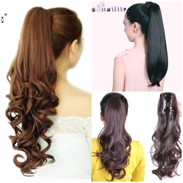 Ponytail Jepit  Straight Wave Wavy Curly  Lurus Gelombang 