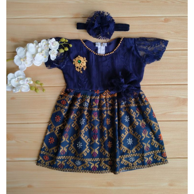 0-1 tahun Free bandana DRESS BROKAT ANAK (isi furing)+PAYET DG ROK SONGKET BORDIR