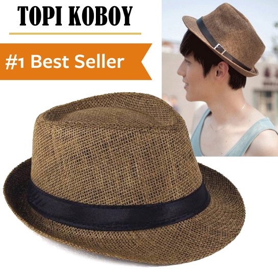 Topi Koboy Laken Pria Dewasa Fedora Koboi Tompi Vintage Cowboy Cap Coboy Jazz Panama Keren Jerami Po