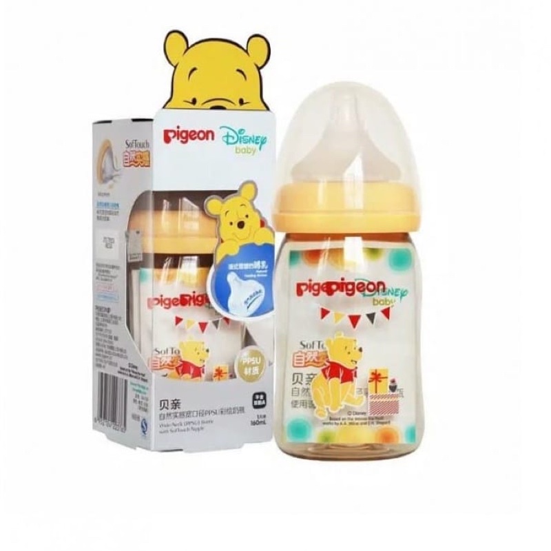 Pigeon Disney 160ml 240ml Botol Susu PPSU Wide Neck Mickey Minnie Pooh Snoopy