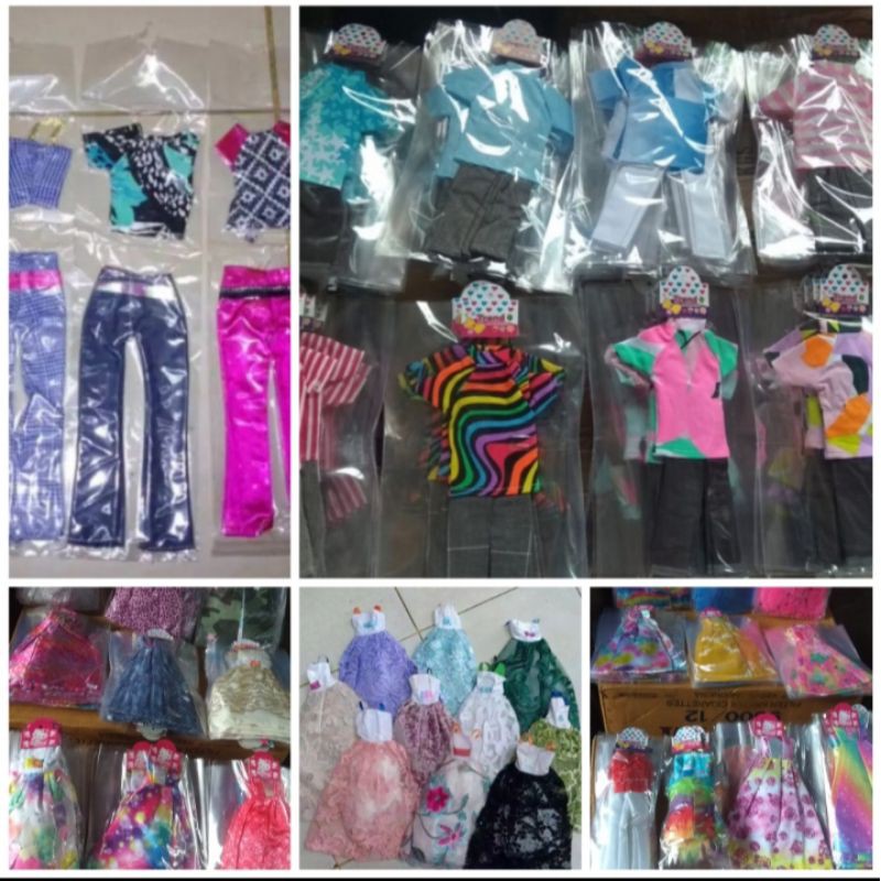 Baju Barbie 12 pcs /per lusin Baju setelan cewek/cowok ,Dress,terusan,bulu-bulu
