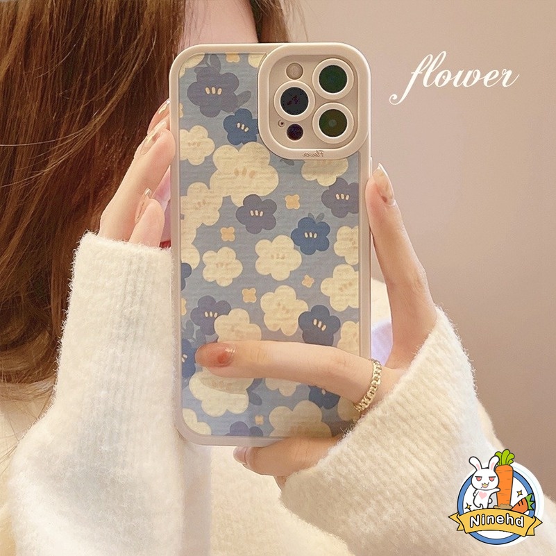 Soft Case Silikon TPU Motif Bunga Biru Untuk iPhone 13 12 11 Pro Max X XR Xs Max 7 8 6s 6 Plus SE 2020