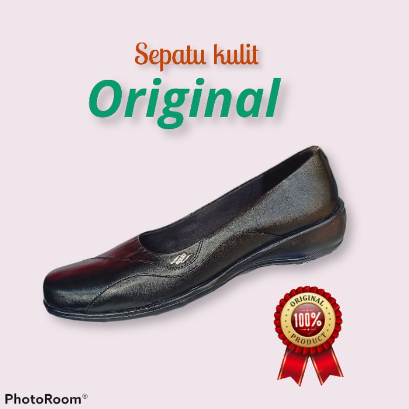 SEPATU KERJA CEWEK PANTOFEL FLAT HITAM TREPES ASLI CANTIK PREMIUM PANTOFEL KULIT