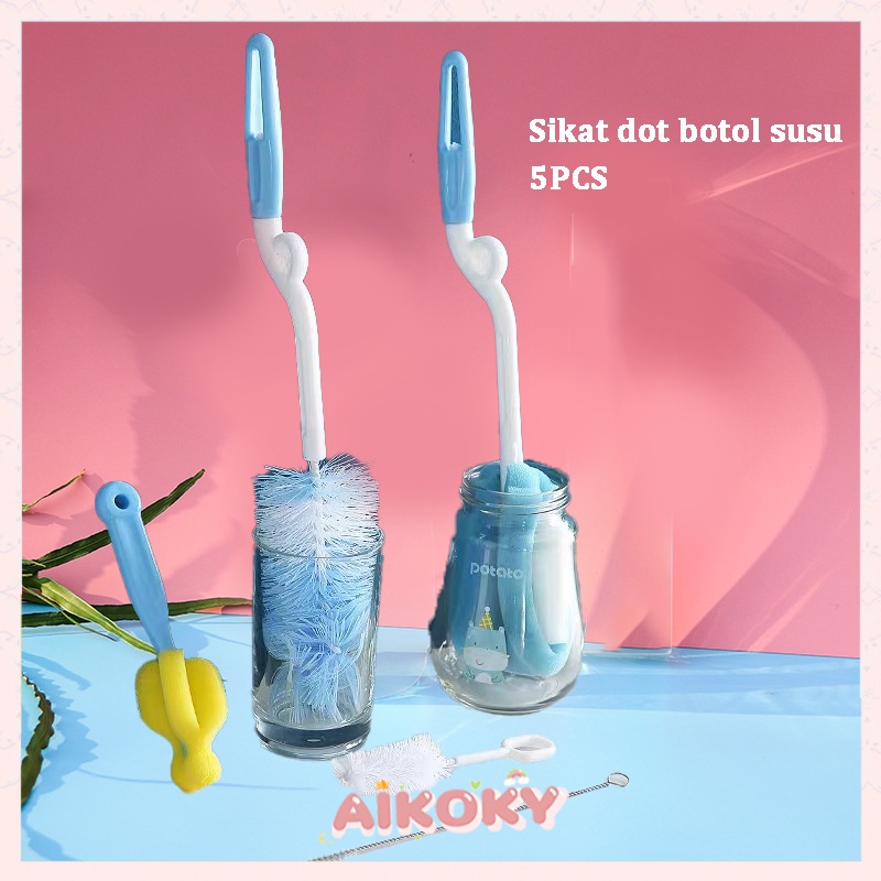 AIKOKY pembersih botol susu bayi set 5pcs sikat botol