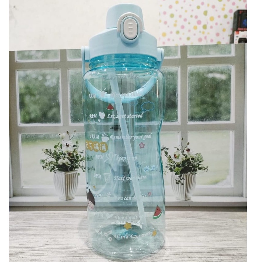 Botol minum Jumbo 2 LITER Motivasi Penanda waktu Tritan Quifit Handle BENING 2000ML FREE STIKER-TOSCA