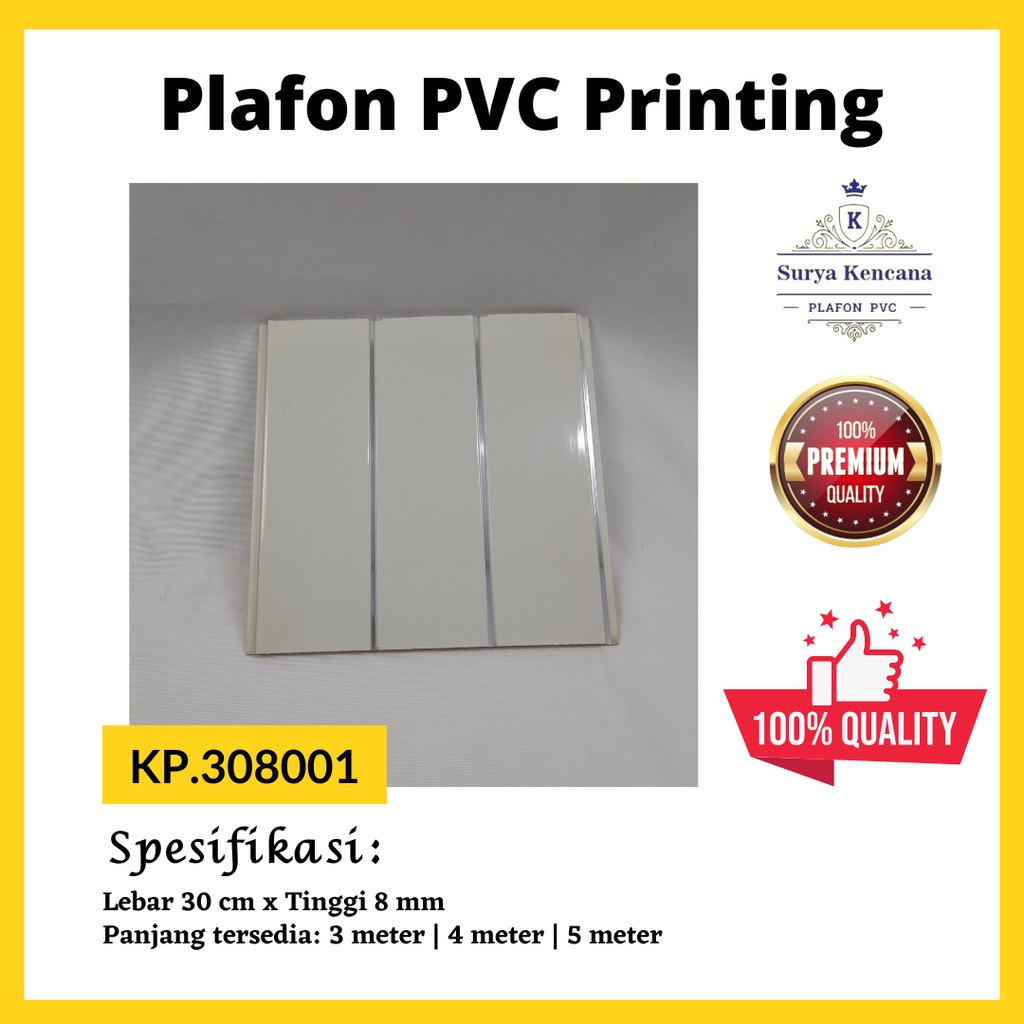 Plafon PVC Surya Kencana Putih Nat Silver Tipe KP.308.001 Nat silver
