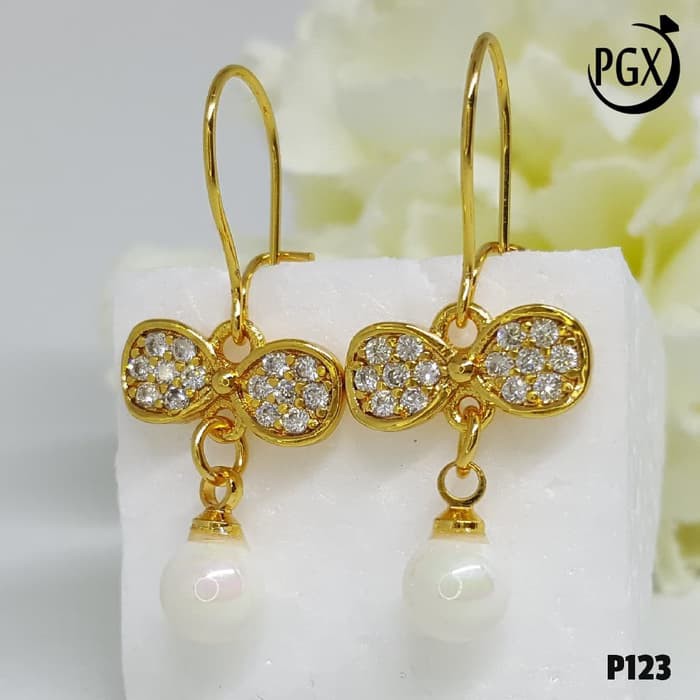 P123 Anting Desi Mutiara Panjang (Perhiasan Imitasi Xuping Lapis Emas)