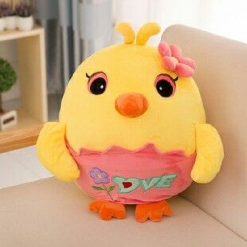 Boneka Ayam Kuning Lucu Motif Love Bahan Halus dan empuk/Boneka Bantal Karakter Anak Terbaru Boneka Ayam Telur Kuning