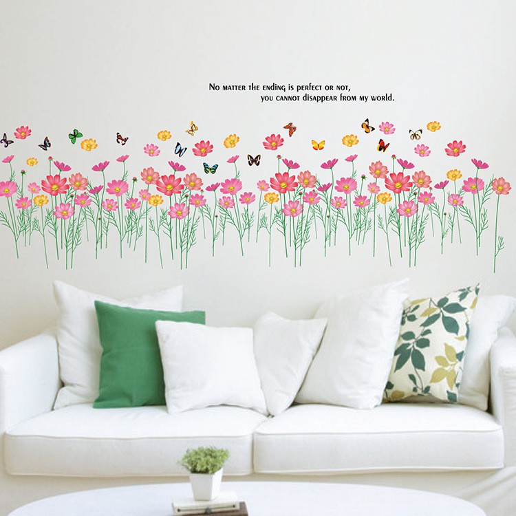 RELIZA WALLSTICKER RUMPUT BUNGA PINK KUPU KUPU WALL STIKER / STIKER DINDING AY870