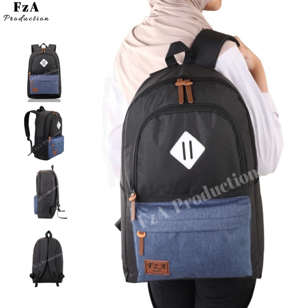 Tas Ransel Gendong Laptop Distro Sekolah Kuliah Pria Wanita Black Murah Original GRATIS Jam Tangan Dan Slempang