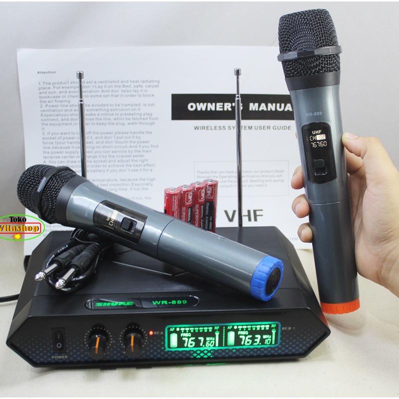 Microphone Wireless Shure WR-889 Mic Werles / Mik Karaoke 2 Mikrofon