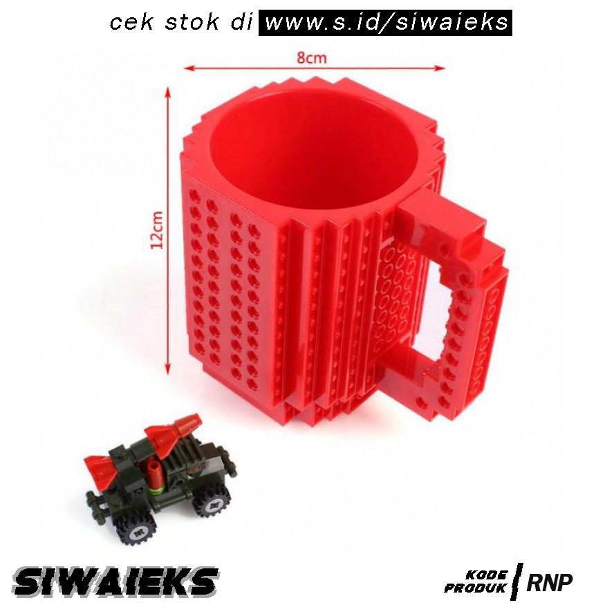 Grab Medan Gelas Mug Lego Build-on Brick - 936SN Biru RNP VKTECH