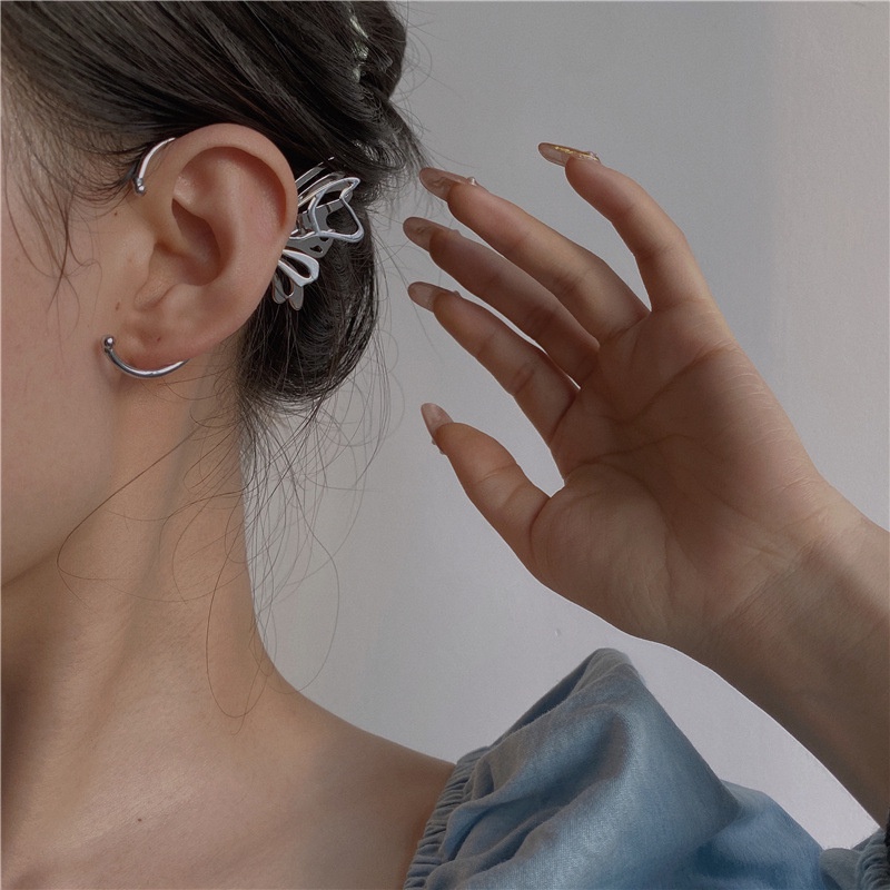 Single non-perforated clip-on butterfly earrings Aksesoris Telinga Kepribadian Korea Wanita