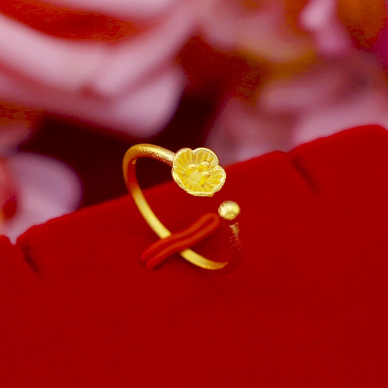 Cincin Model Terbuka Lapis Emas Emas Asli Kadar 375Bentuk Hati Gaya Korea Untuk Wanita