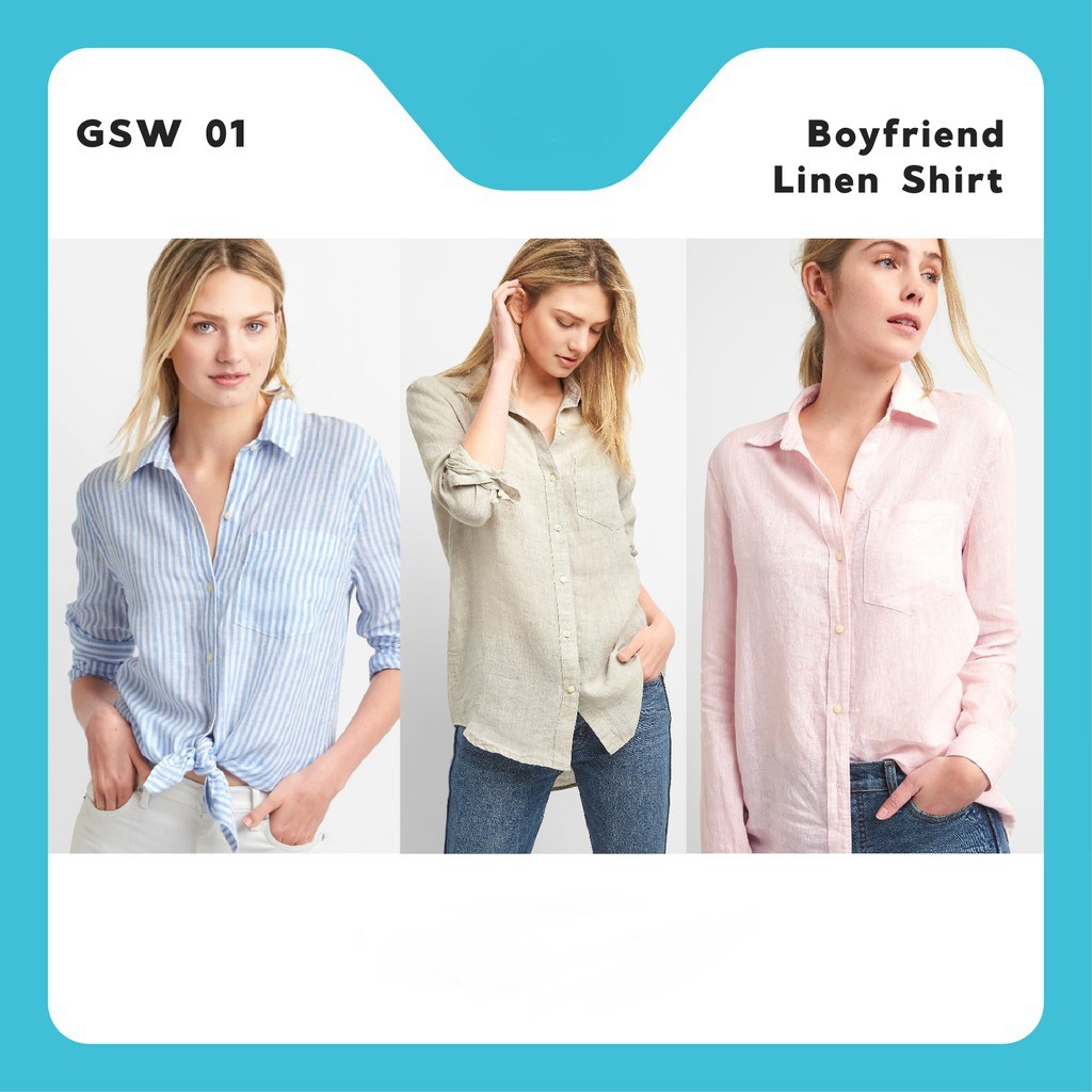 Kemeja Linen Wanita Boyfriend GAP Oversized Shirt - Kemeja Kantor Casual LIMITED STOCK