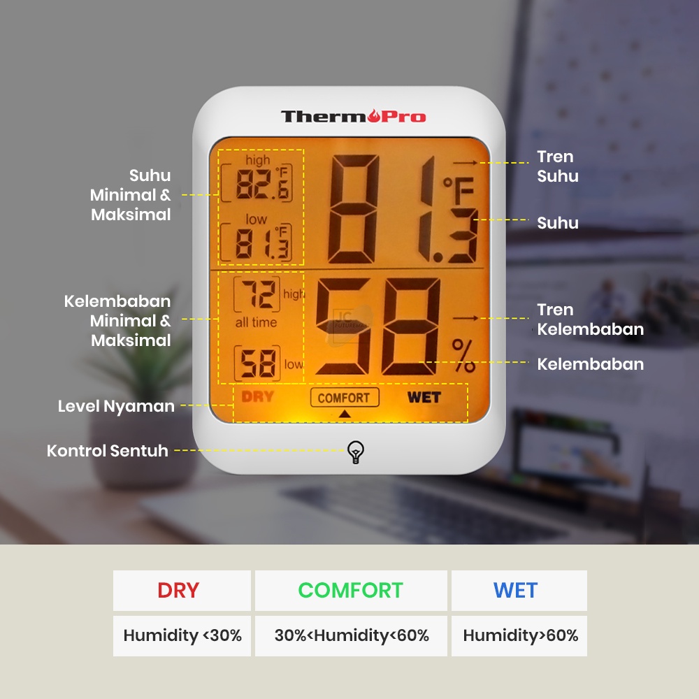 THERMOMETER HYGROMETER HUMIDITY | TERMOMETER SUHU RUANG THERMOPRO TP53