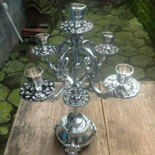 Tempat Lilin Aromaterapi Murah / Candle Holder Cabang 5 Kuningan Ukir