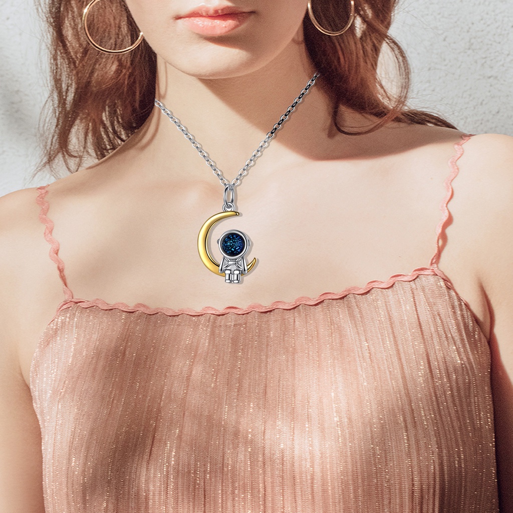 Hu Hu Hu Hu Hu Alat Bantu Pasang Kacamata♡ Kalung Klavikula Desain Bulan Bintang Astronot Bahan Batu Glaze Untuk Pasangan