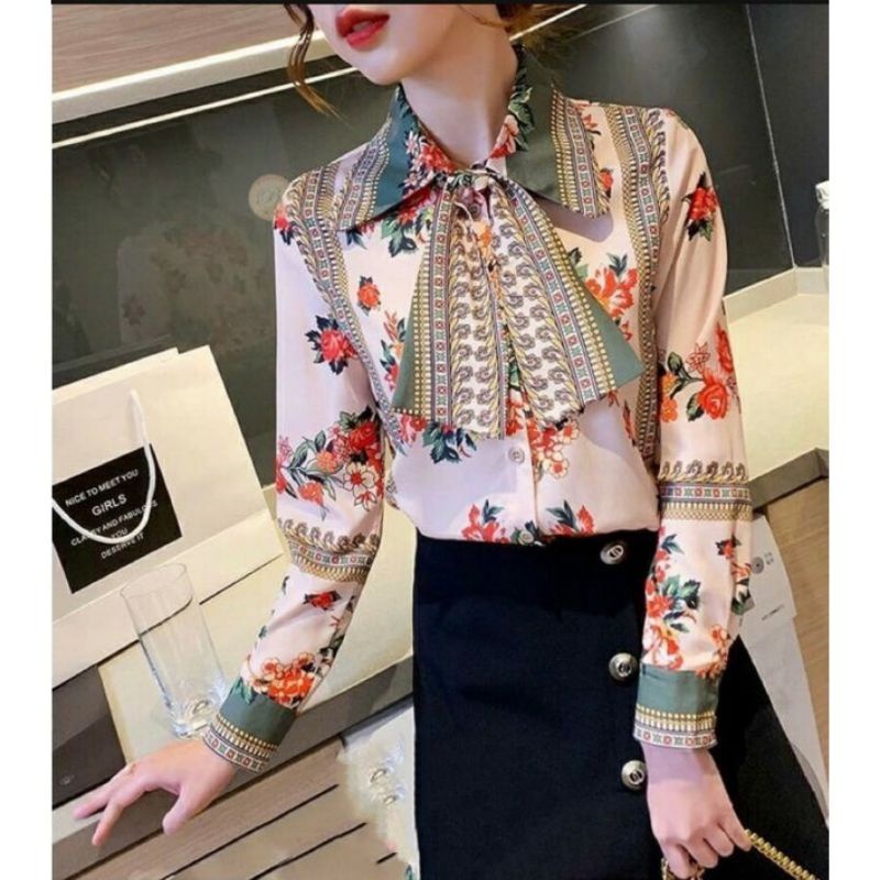 MDLV ~ 6353 Magazira Bowtie Shirt Blouse Korea Blouse Premium Blouse Terbaru Blouse cewek Kemeja Premium Fashion Import