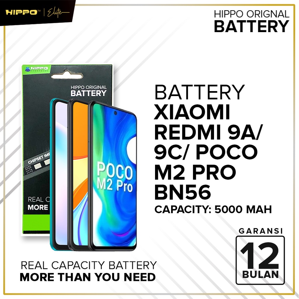 Hippo Baterai Baterry 100% ORI Baterai Xiaomi Redmi 9A / 9C / Poco M2 Pro BN56 5000mAh Original Batere Premium Batu Batre Batrai Handphone Garansi Resmi