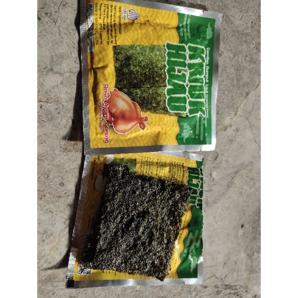 

Cemilan Rumput Laut ( Kriuk Hijau ) kemasan 4 gr