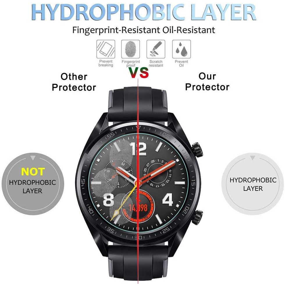 For 1pc Pelindung Layar Tempered Glass Full Cover Hd Bening Anti Gores Untuk Huawei Watch Gt / Gt2