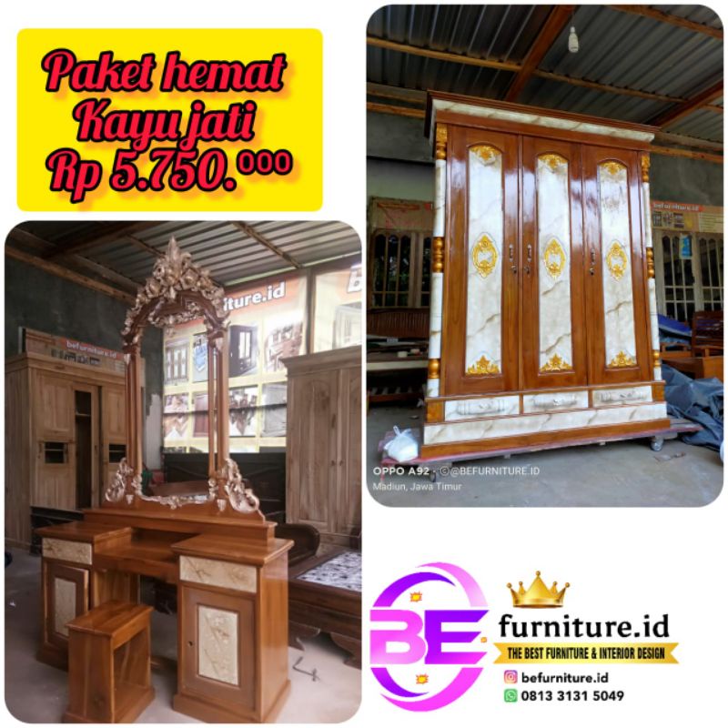 paket hemat furniture / lemari pakaian / meja rias kayu jati minimalis murah