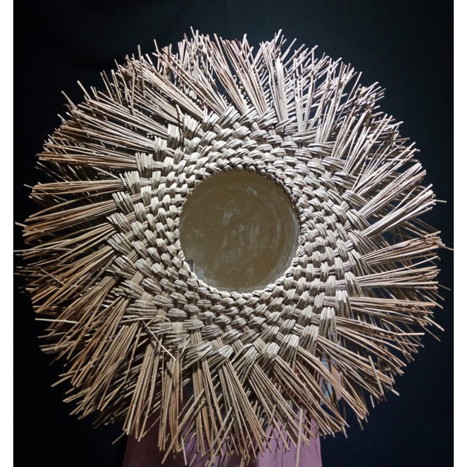 Cermin Dinding Dekorasi Mendong Natural Anyaman Kecil