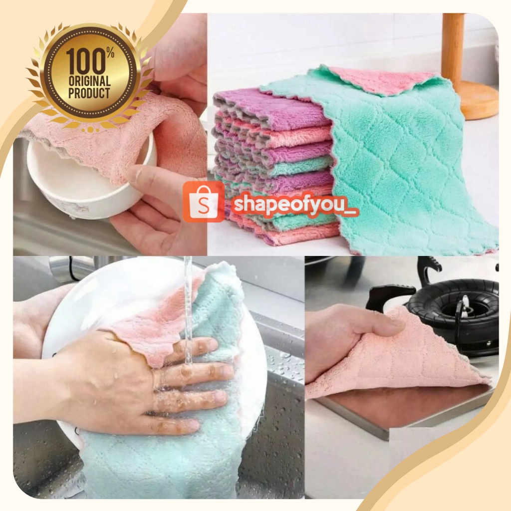 Kain Lap Meja Piring Microfiber Serbaguna Anti Minyak - 25 X 14 CM Pembersih Minyak Peralatan Dpaun Kain Bahan Microfiber Mudah Dicuci