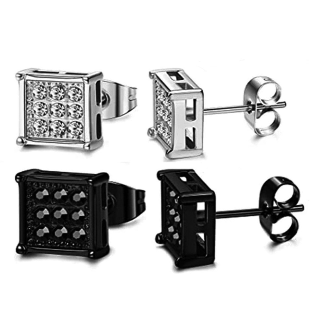 Hu Hu Hu Hu Hu Alat Bantu Pasang Kacamata♡ 1 Pasang Anting Stud Bentuk Persegi Bahan Stainless Steel Gaya Korea Untuk Pria