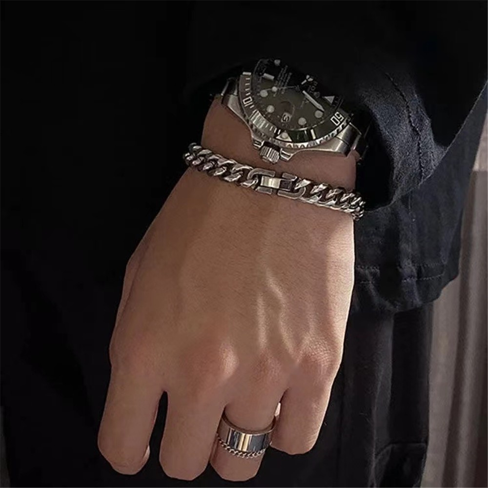 【COD Tangding】Fashion Jewelry Men and Women Titanium Steel Stainless Steel Six Side Grinding Jewelry Buckle Bracelet