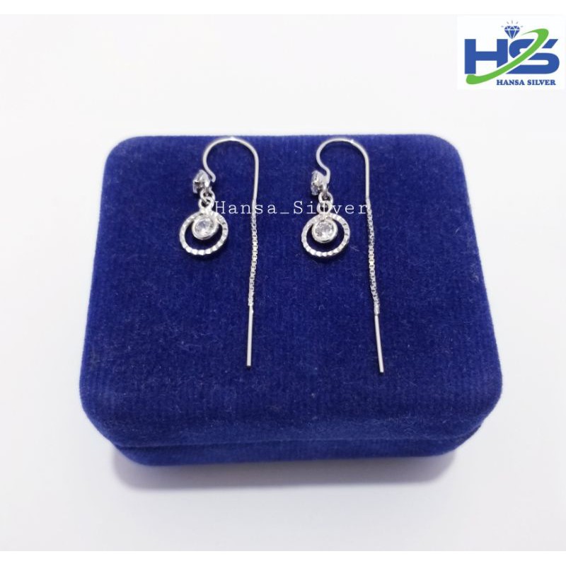 Anting Perak Silver Asli 925 Lapis Emas Putih Model Agogo Var Italy - Anting Wanita Anti Karat