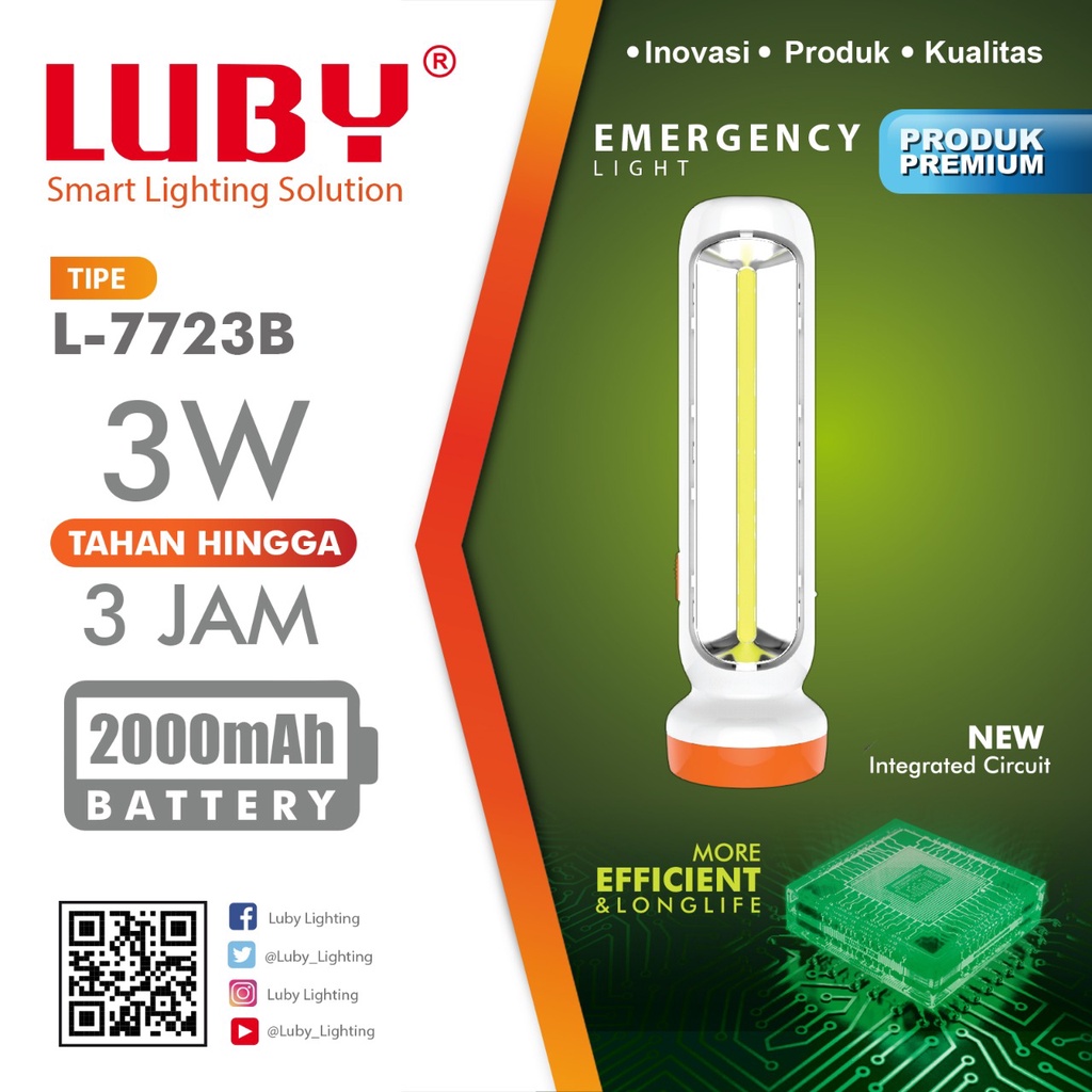 Luby Senter Lampu Emergency L 7723B 3W + 24SMD LED Light LED PUTIH Senter Super LED Rechargeable Tahan 3 Jam