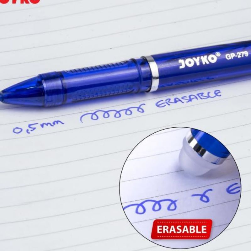 Bulpen Gel bisa dihapus | Erasable Pen Joyko | Plus Correction Pen Joyko Black &amp; Blue