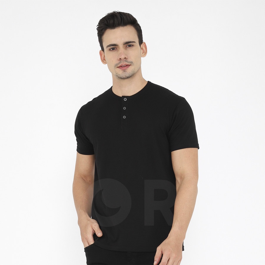 Yoru Henley SS - Kaos Henley Lengan Pendek Hitam by Yoru