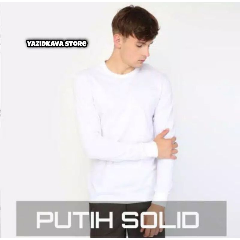 Kaos putih polos pria lengan panjang Kaos putih lengan panjang Baju polos putih lengan panjang