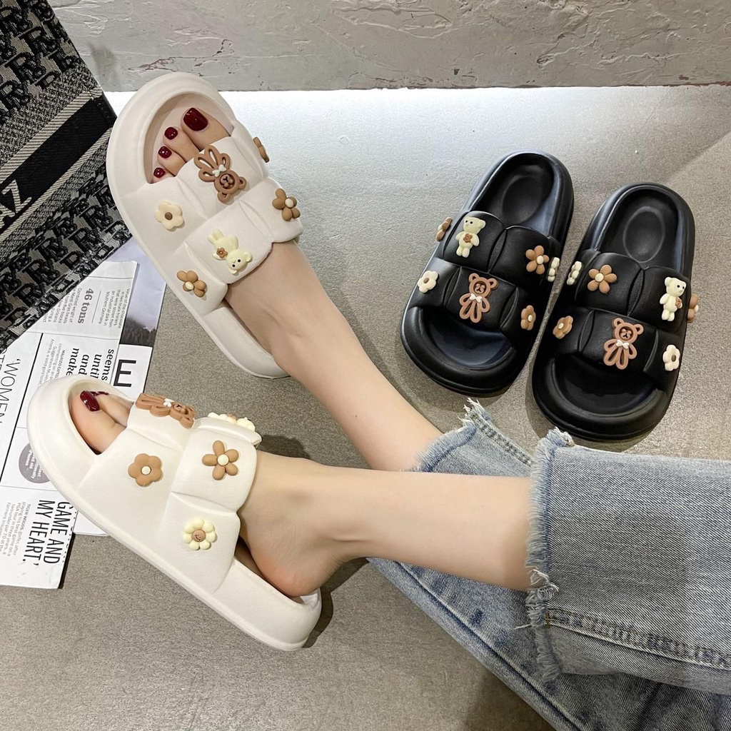 PVC Sandal Jelly Slipper Wanita Korean Import Teddy Bear Bahan Soft Rubber Elastic Non-Slip Tebal / GN-6608-X2 Sandal Selop Jelly Wanita Teddy Bear Korean Style Import PCU