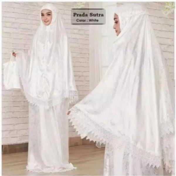 Mukena Prada Sutera Renda Putih Murah