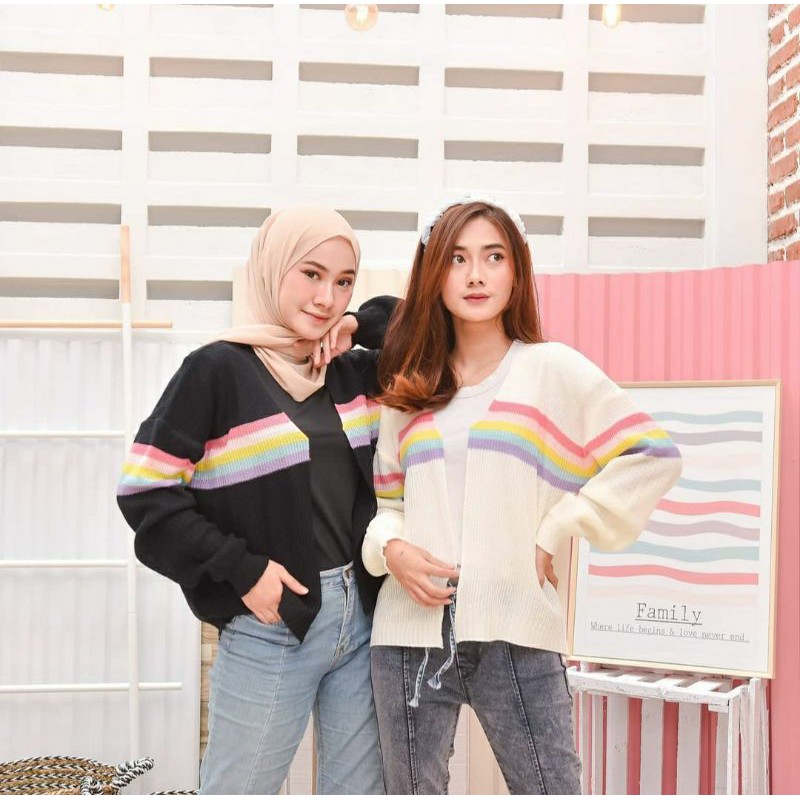Rainbow Cardie Rajut | Kardigan Rajut Pelangi