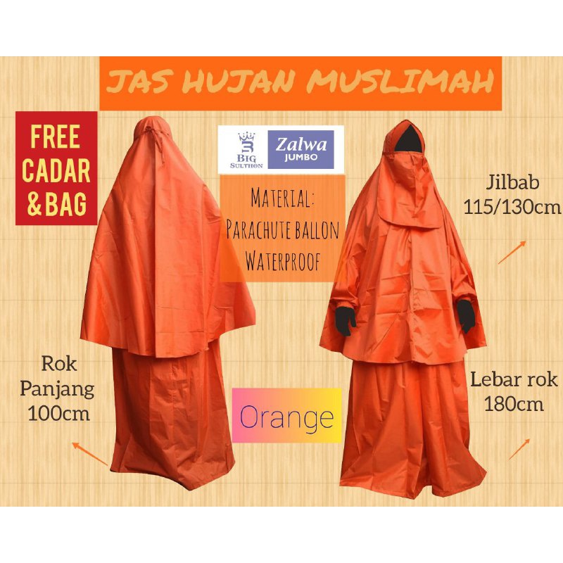 Zalwa JUMBO JAS HUJAN SYARI MUSLIMAH LENGAN Mantel wanita mantol syari muslimah Jas hujan syari