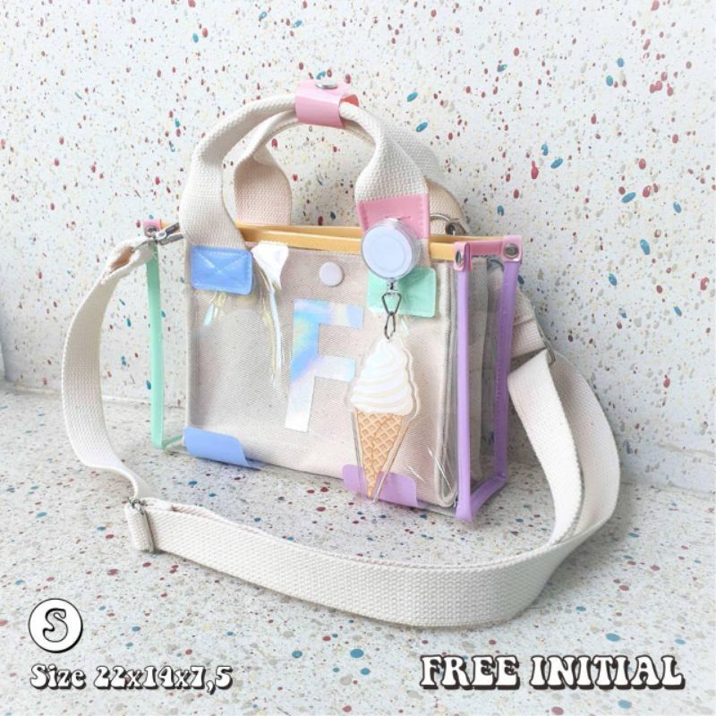 TAS MIKA/PVC TOTEBAG/TAS CLEAR TERBARU TERLARIS SANGAT BAGUS MURAH KEREN DALAMAN KANVAS INITIAL