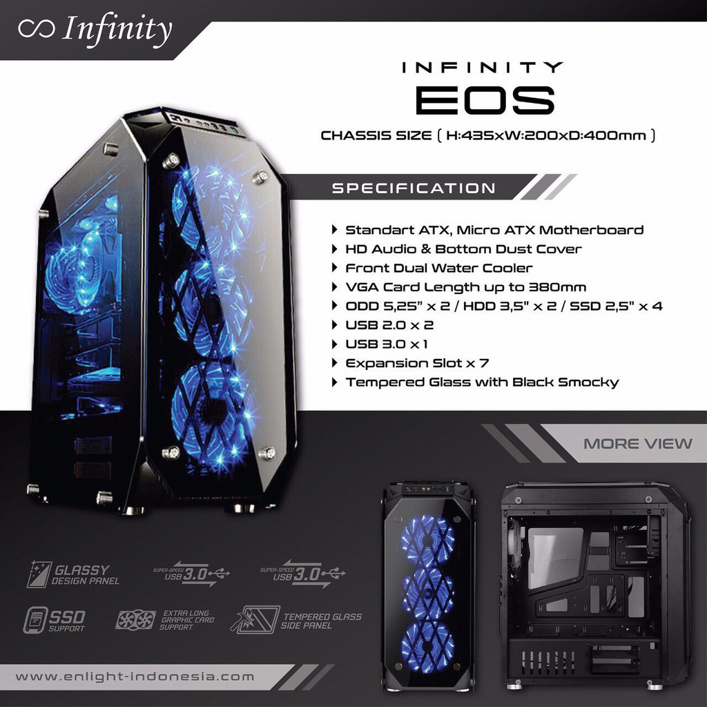 CASE INFINITY EOS - Full Tempered Glass Midle Tower Casing Komputer PC